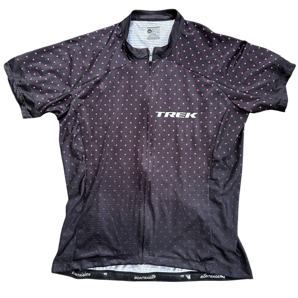 Bontrager Trek Cycling Jersey Womens XL Black Pink Fitted Full Zip Short Sleeve
